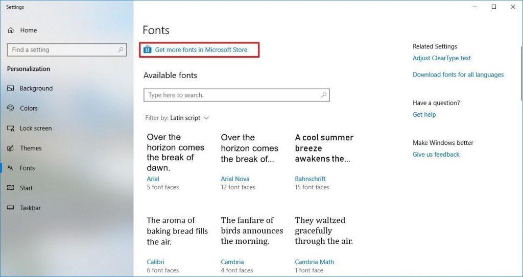 Uusien Windows 10 -fonttiasetusten käyttäminen