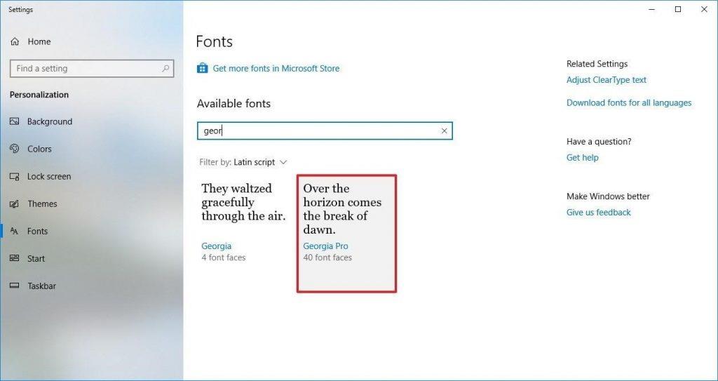 Uusien Windows 10 -fonttiasetusten käyttäminen