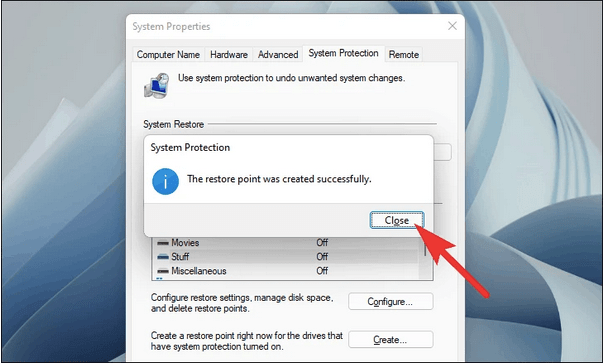 Järjestelmän palauttamisen käyttäminen Windows 11:ssä