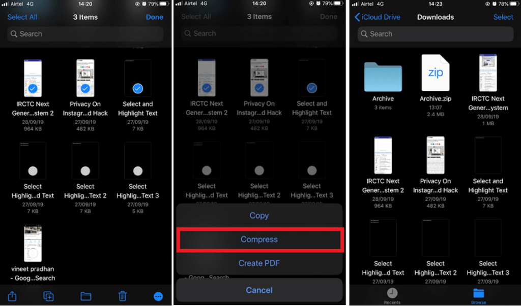 Com crear i obrir fitxers Zip a iPhone?