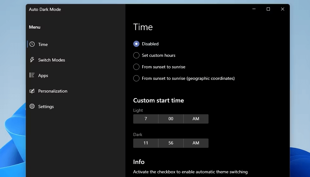 Kā ieplānot tumšā režīma stundas operētājsistēmā Windows 11?