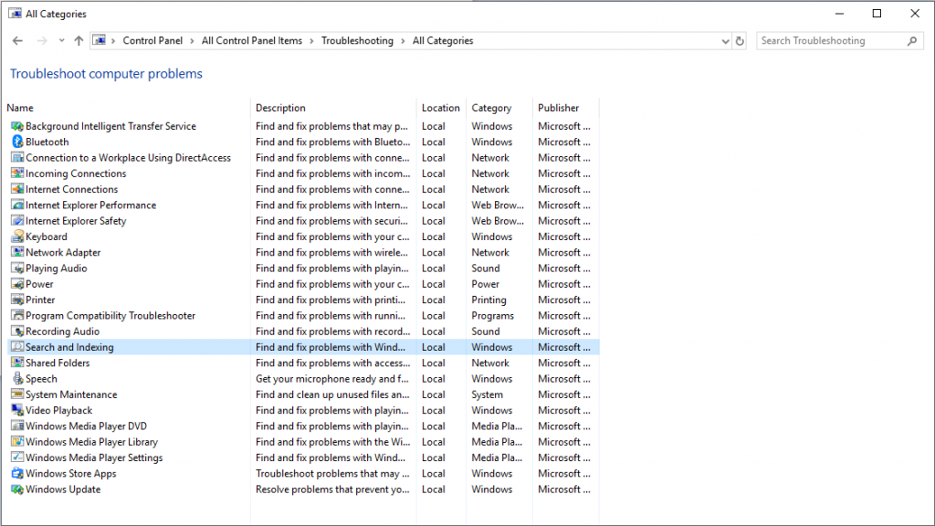 Τρόπος επίλυσης προβλημάτων αναζήτησης των Windows 10 με την ανακατασκευή του ευρετηρίου