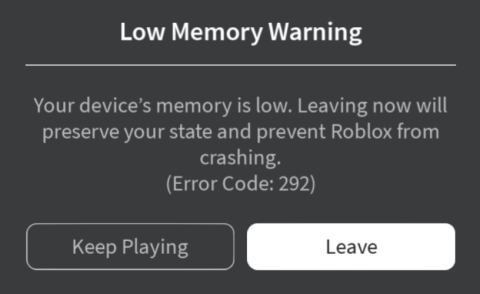 Kako popraviti upozorenje Roblox Low Memory (Kod pogreške: 292) na iPhoneu i iPadu