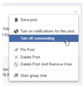 Com desactivar els comentaris a la publicació de Facebook