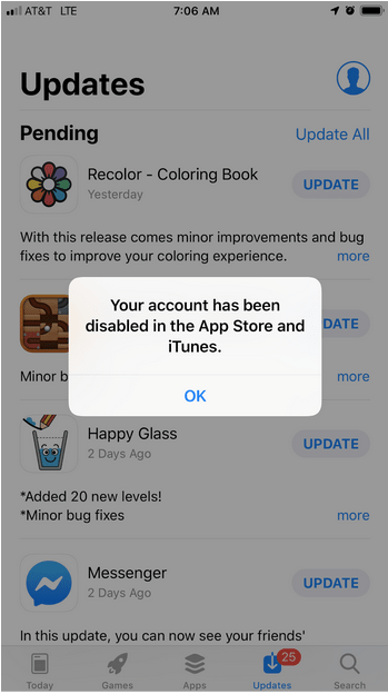 Váš účet byl deaktivován v App Store a iTunes (Opraveno)