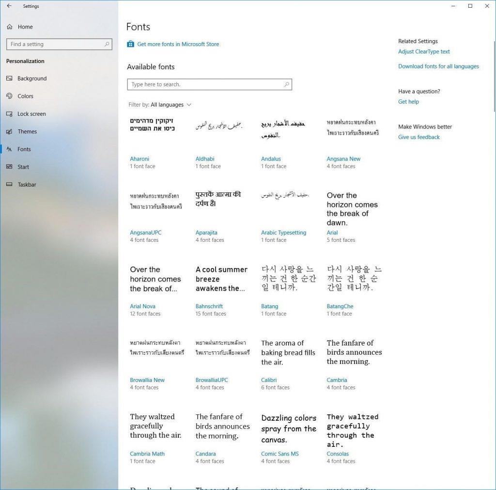 Uusien Windows 10 -fonttiasetusten käyttäminen