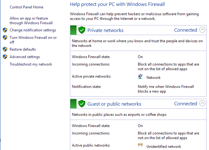 Rregulloni rregullat dhe cilësimet e murit të zjarrit të Windows 10