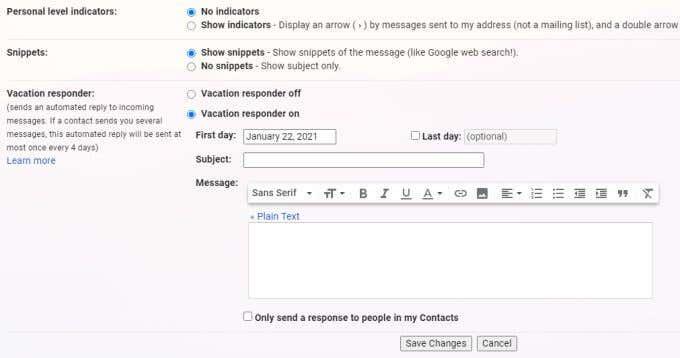 Slik konfigurerer du ikke fra kontoret i Gmail