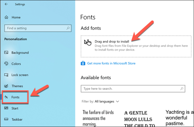 Sådan installeres skrifttyper på Windows 10