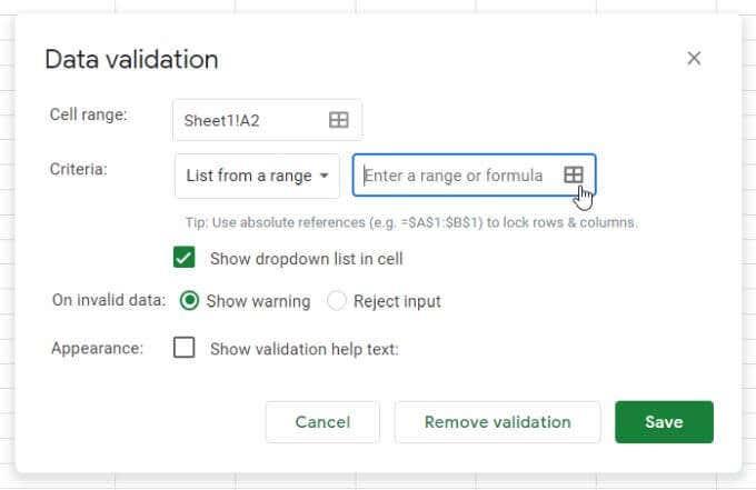 Slik bruker du rullegardinlister for Google Sheets