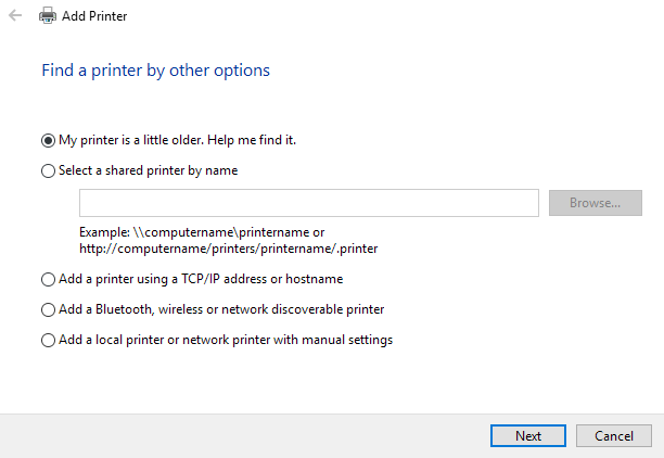 Vezeték nélküli vagy hálózati nyomtató hozzáadása a Windows 10 rendszerhez