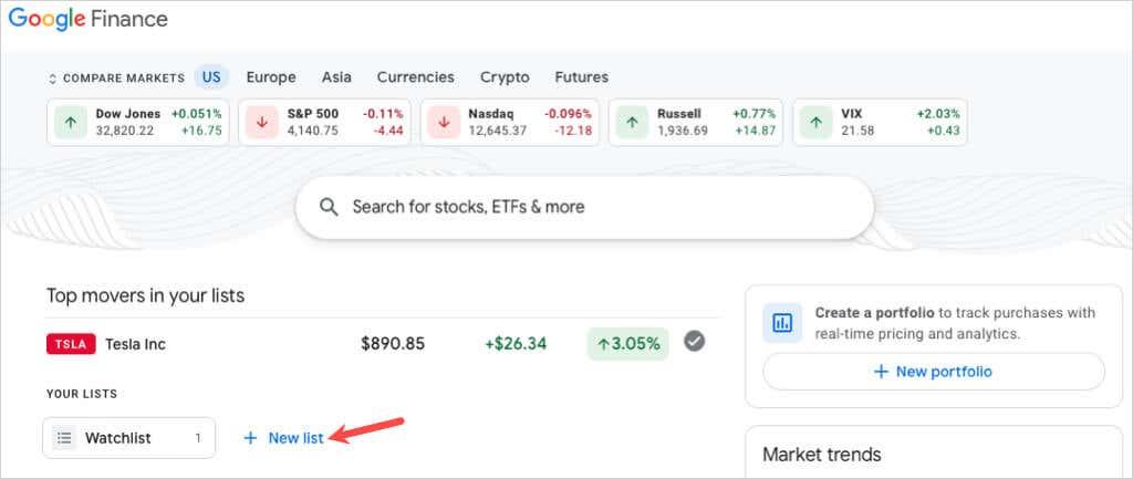 Как да настроите списък за наблюдение на акции в Google Finance