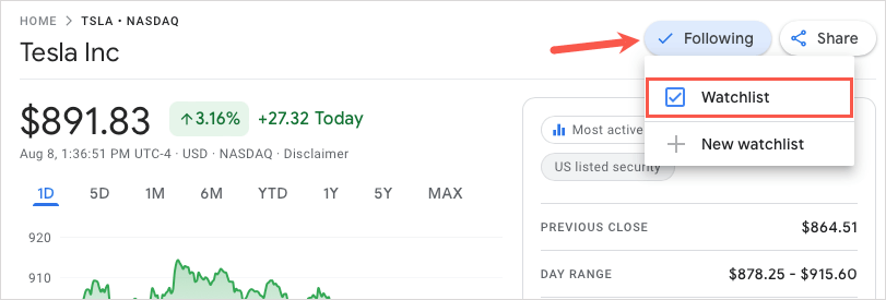 Как да настроите списък за наблюдение на акции в Google Finance