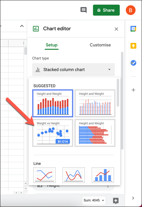 Hvordan lage et spredningsplott i Google Sheets