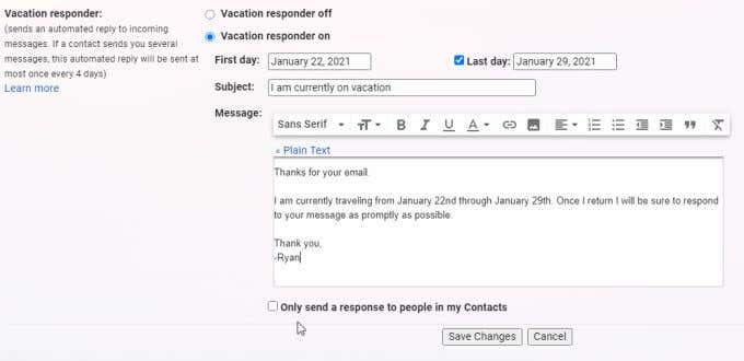 Com configurar fora de l'oficina a Gmail