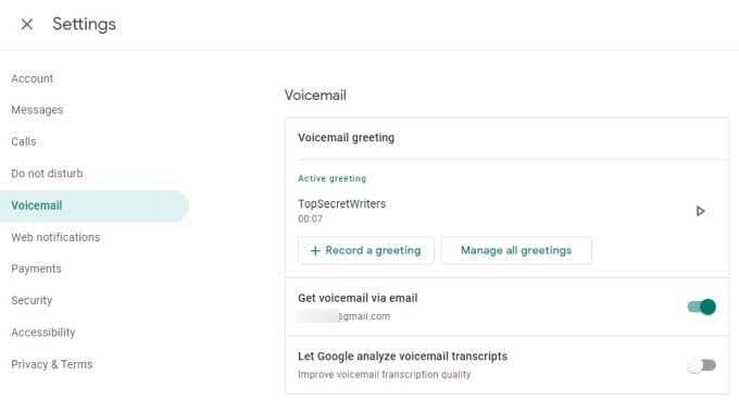 Kõneposti seadistamine Google Voice'is