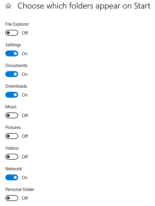 Como mostrar ou ocultar cartafoles e aplicacións no menú Inicio en Windows 10