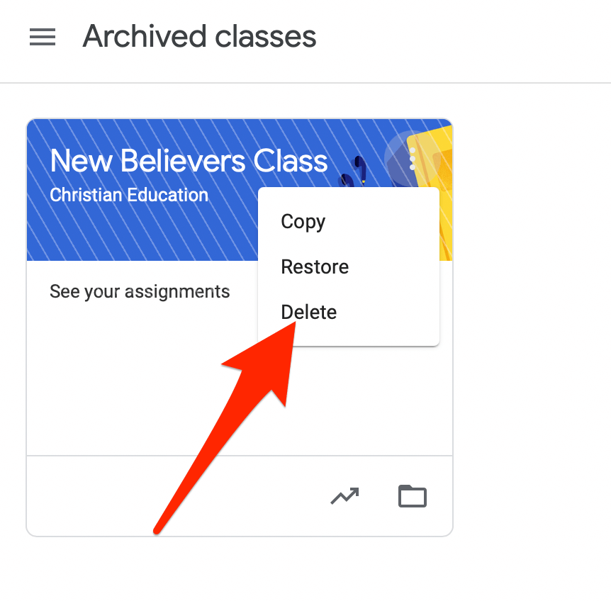 Slik arkiverer eller sletter du et Google Classroom