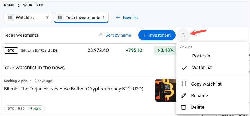 Как да настроите списък за наблюдение на акции в Google Finance