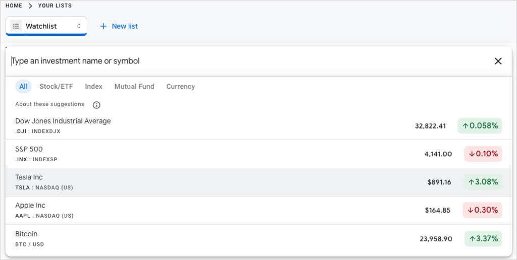 Как да настроите списък за наблюдение на акции в Google Finance