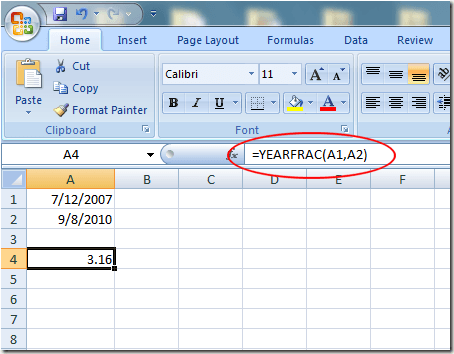 Com utilitzar la funció YEARFRAC a Excel