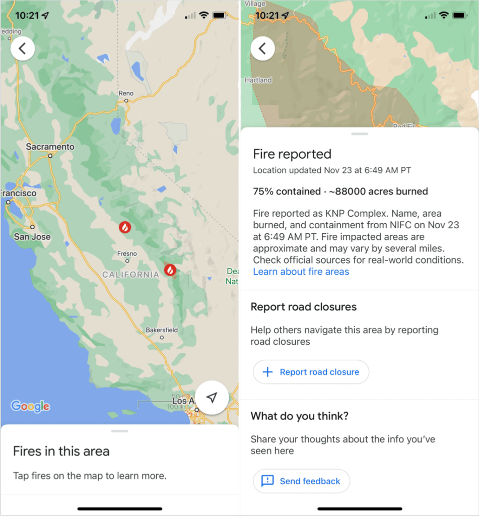 Com utilitzar el seguiment d'incendis forestals de Google Maps