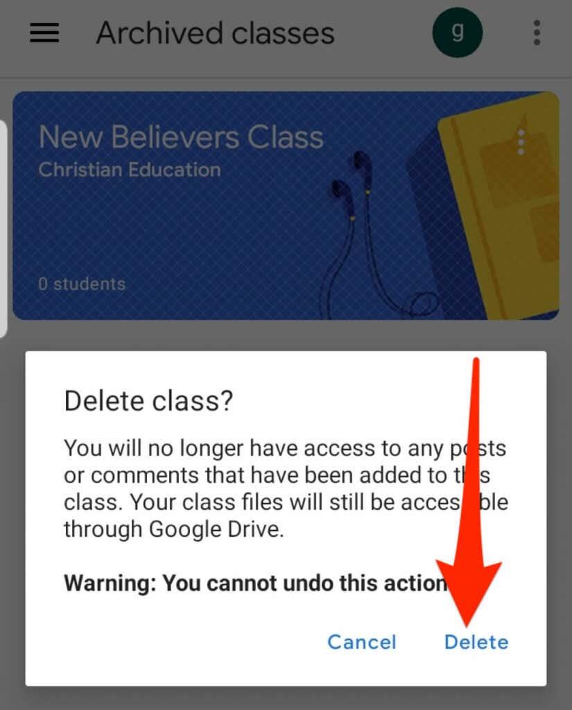 Slik arkiverer eller sletter du et Google Classroom