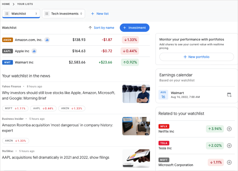 Как да настроите списък за наблюдение на акции в Google Finance