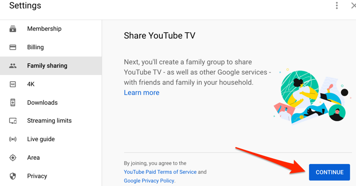 Com configurar YouTube TV Family Sharing