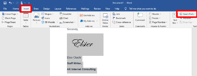 Com inserir una signatura en un document de Microsoft Word