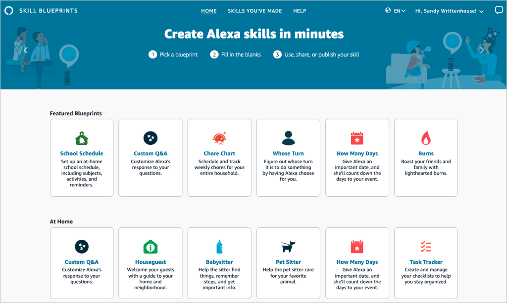 Como crear habilidades con Alexa Blueprints