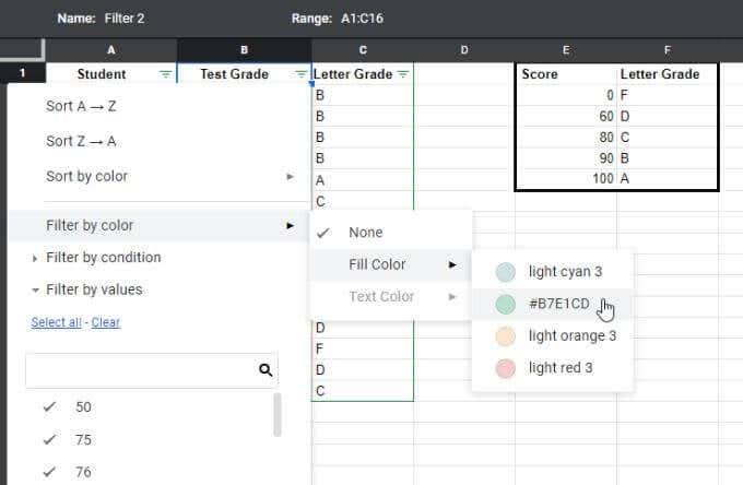 Slik sorterer eller filtrerer du etter farge i Google Sheets