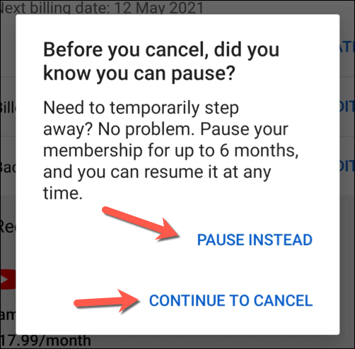 Kuidas YouTube Premiumi tellimust tühistada või peatada