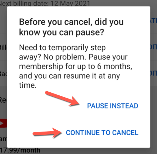 Com cancel·lar o posar en pausa una subscripció a YouTube Premium