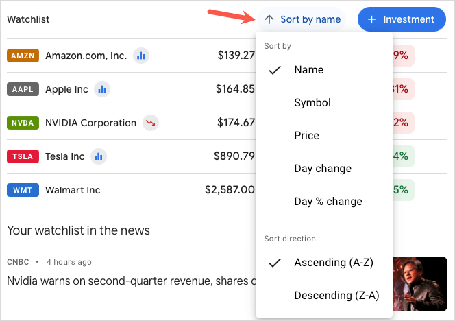 Как да настроите списък за наблюдение на акции в Google Finance