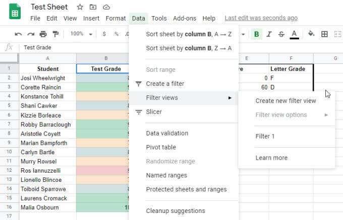 Slik sorterer eller filtrerer du etter farge i Google Sheets