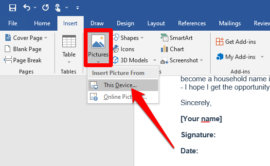 Com inserir una signatura en un document de Microsoft Word