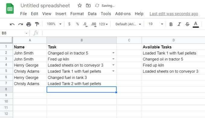 Slik bruker du rullegardinlister for Google Sheets