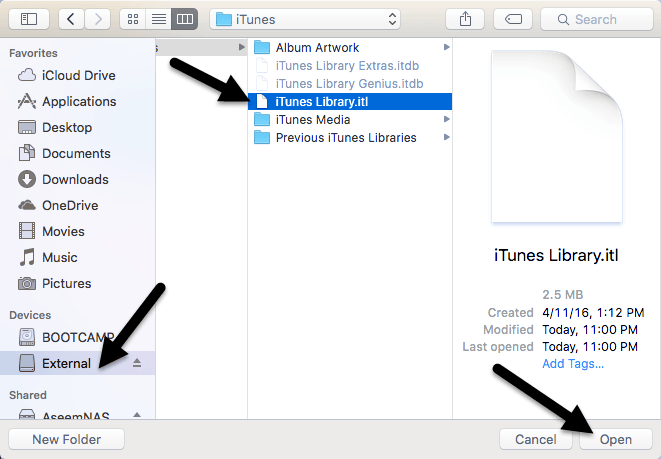 Kaip nustatyti iTunes biblioteką išoriniame standžiajame diske arba NAS