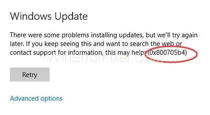 Código de erro de actualización de Windows 0x800705b4 Erro {Resolto}