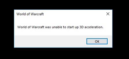 World of Warcraft kunne ikke starte 3D-acceleration