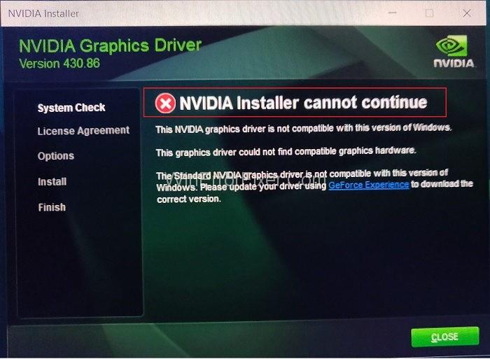 NVIDIA Installer kan inte fortsätta Fel {Solved}