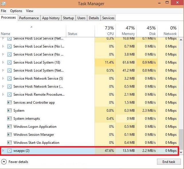 Uso elevado da CPU WSAPPX {Resolto}