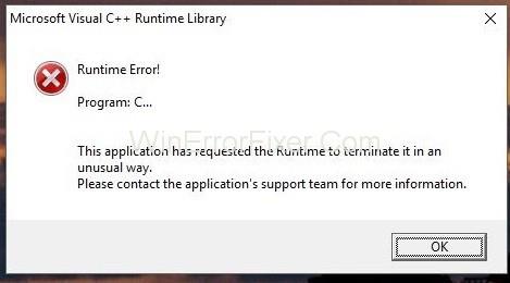 Error de biblioteca de temps d'execució de Microsoft Visual C++ a Windows 10