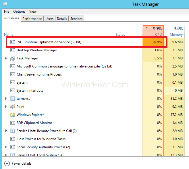 Servizo de optimización do tempo de execución .NET Uso elevado da CPU