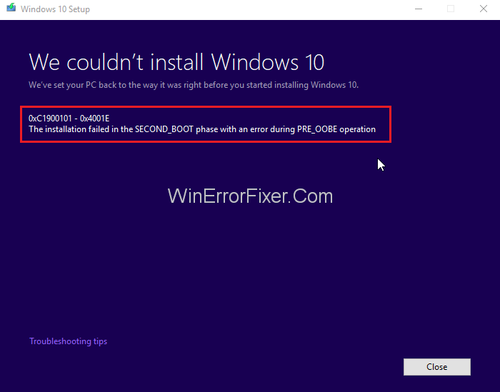 0xc1900101 en actualitzar o instal·lar Windows 10
