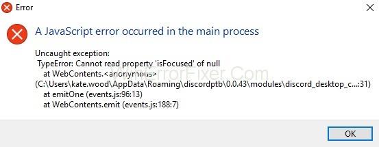 Error de Javascript de Discord a Windows 10 {Resolt}