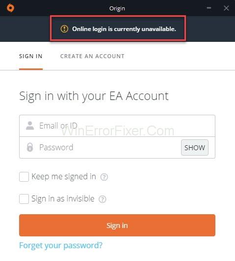 Greška za Origin Online prijavu je trenutno nedostupna