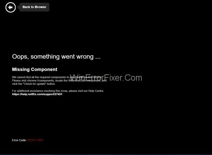 Codi d'error M7703-1003 (Falta un component) a Netflix {Resolt}