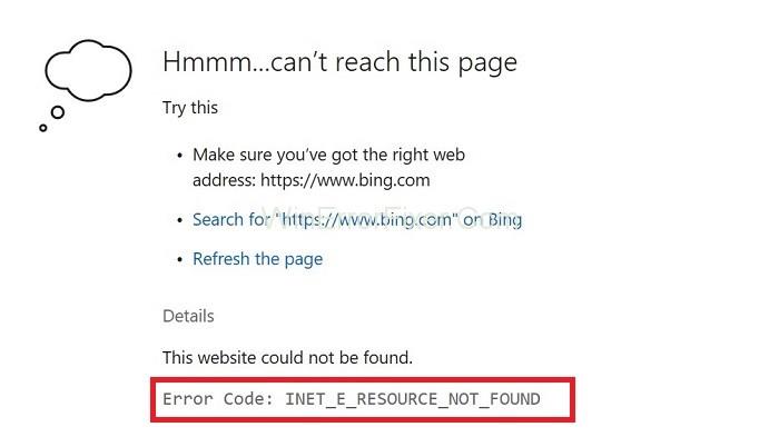INET_E_RESOURCE_NOT_FOUND u sustavu Windows 10